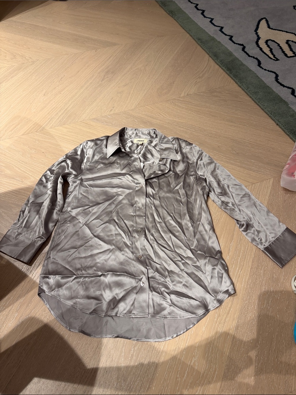 L’Agence Satin Button-Up Shirt in Gray